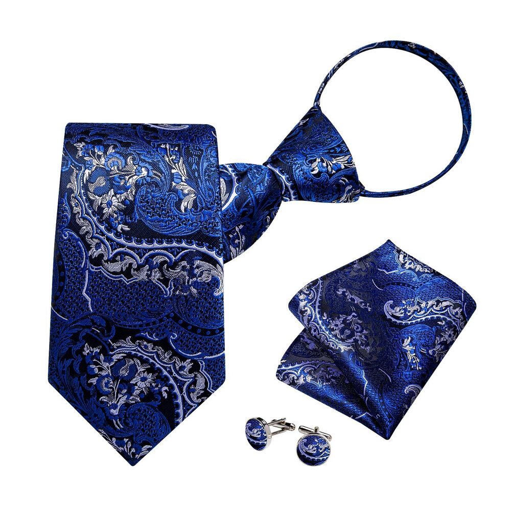 2268 Silk Zipper Ties ,Paisley Solid Plaid Pre-tied Tie and Pocket Square